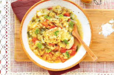 Soupe au chou, cappuccino de curcuma